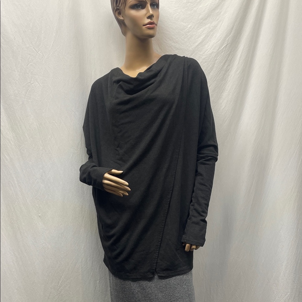 Velvet Rose Women's Charcoal Gray Faux Wrap Long Sleeve Drape Top